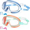 imageSeago Swim Goggles 2 Pack AntiFog AntiUV Wide View Swimming Goggles for Kids 314Blue White  Orange Green