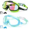 imageSeago Swim Goggles 2 Pack AntiFog AntiUV Wide View Swimming Goggles for Kids 314Light Blue  BlackGreen